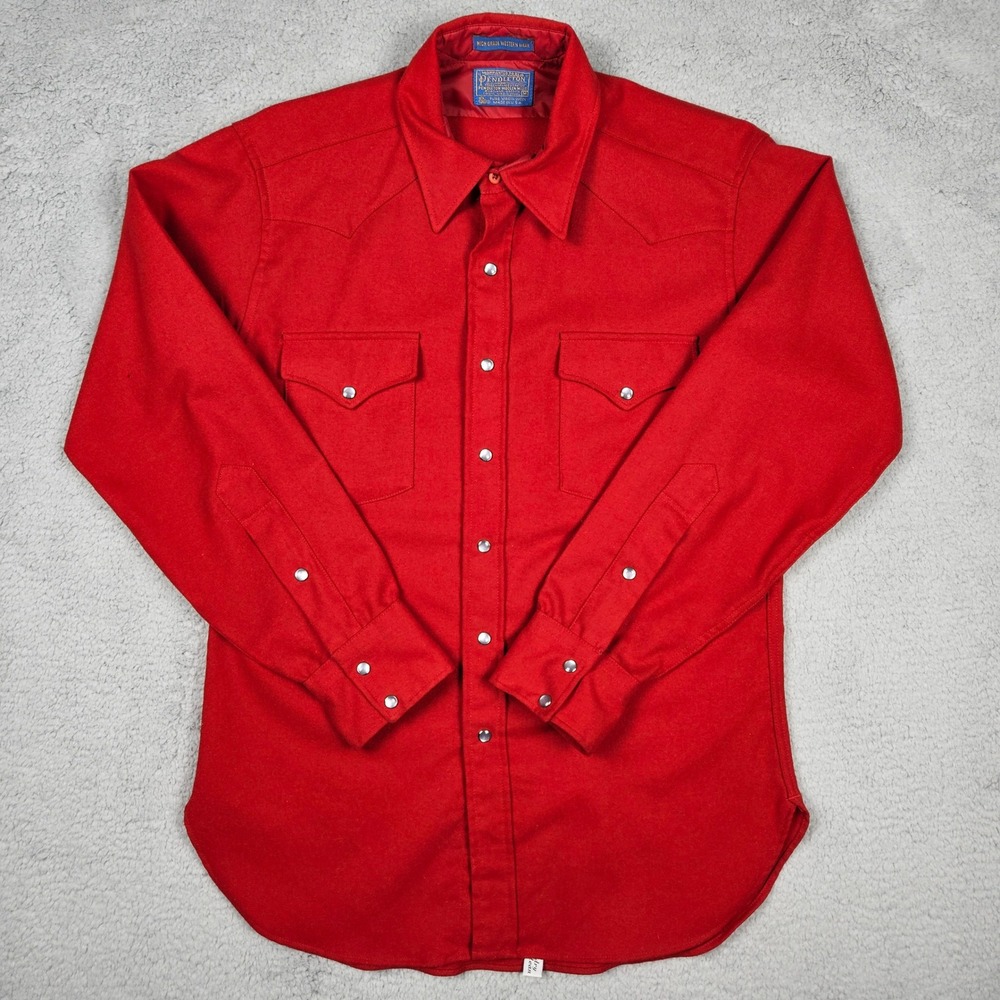 Vintage Pendleton Men's Medium Red Wool Shirt Pearl Snap High Grade Western Wear